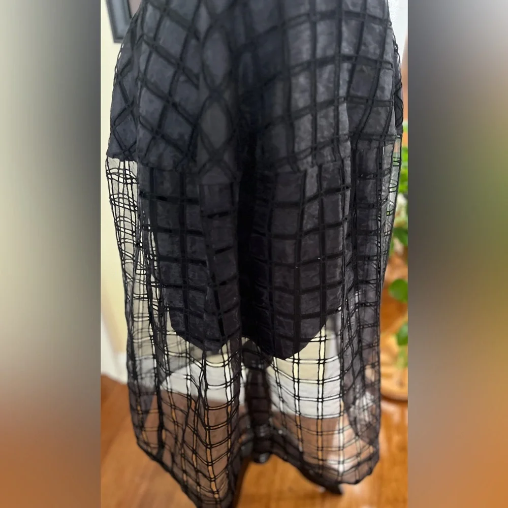 NICHOLAS Dress Strapless Black Windowpane Cutout Caged Sheer Full Skirt SZ 4 - Picture 5 of 13